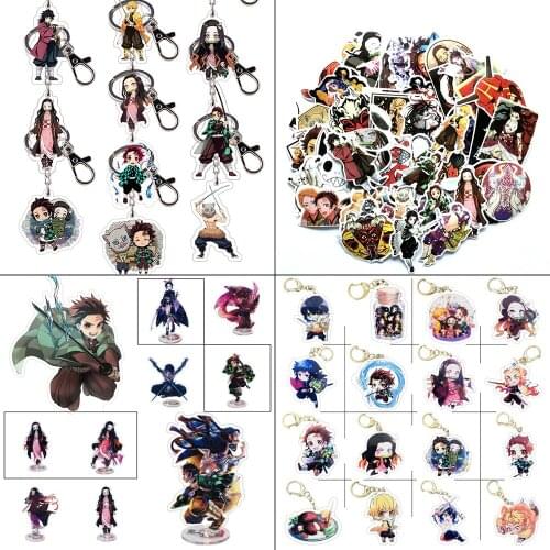 4-16cm Anime Demon Slayer Kimetsu no Yaiba Kamado Tanjirou Kamado Nezuko Stickers Acrylic Stand Desk Decor Figure Keychain