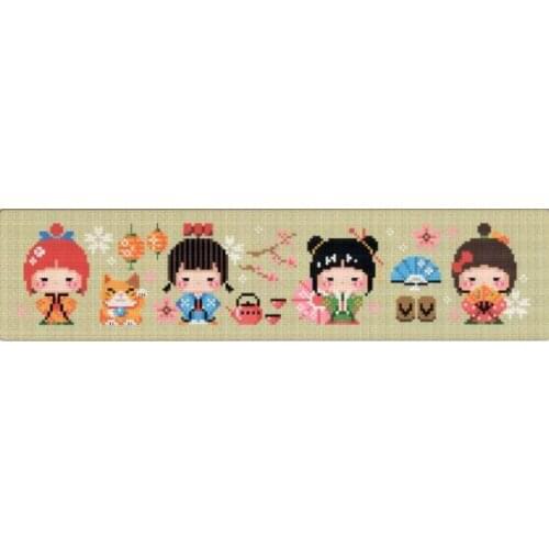 11/14/18/28/25/22/16ct Lovely Counted Cross Stitch Kit Japanese Traditional Doll Four Little Girls Girl SO