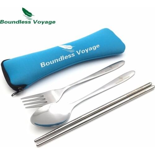 Boundless Voyage 3PCS Stainless Steel Tableware Outdoor Picnic Spoon Fork Chopsticks Travel Cutlery Portable Utensil BV1005