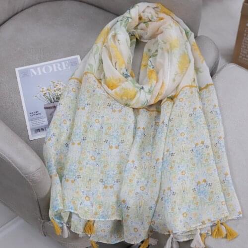 2021 Fashion Newest Floral Printed Pattern Printed Cotton Tassel Scarf Shawls Wraps 10pcs/lot