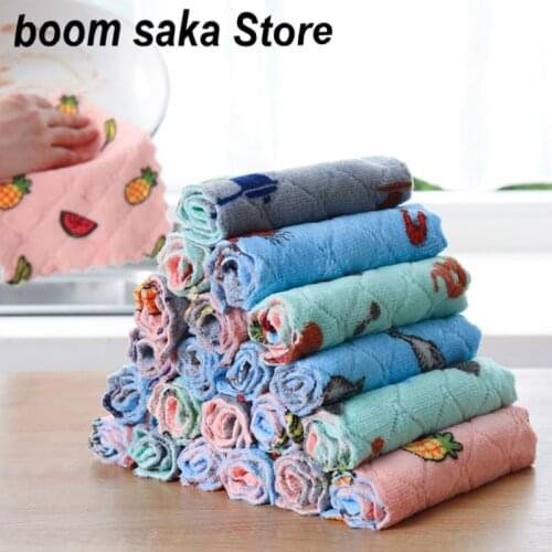 New Household Cleaning Wiping Towel Non-stick Oil Kitchen Tool dish cloth Non-linting Hangable coral fleece double-sided rag