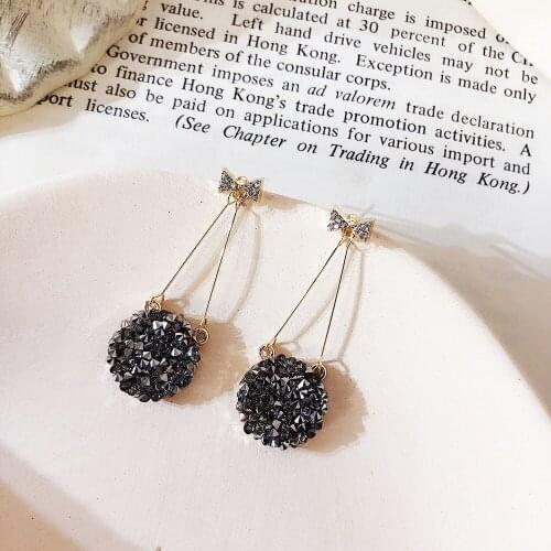 New arrival high sense bow round black drop earrings fashion jewelry atmospheric wild gift statement earrings for women