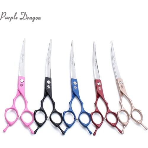 6.5" 7.0" 440C Purple Dragon Dog Grooming Scissors Animal Scissors Up Curved Shears Professional Pet Scissors Dropshipping Z4009