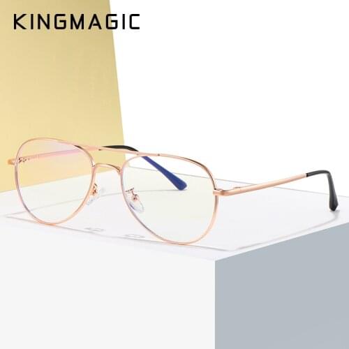KINGMAGIC Women Office Anti Blue Light Oversized Computer Glasses Cat Eye Female Blue Blocking Big Size Eyeglasses Alloy Frame