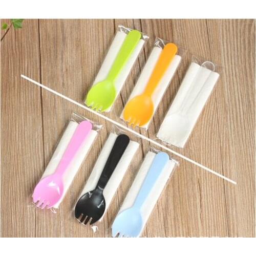 Disposable spoon Fork Fork Spoon Fruit fork Cake fork Plastic paper Individually wrapped Dessert spoon Tableware 50 packs per pa