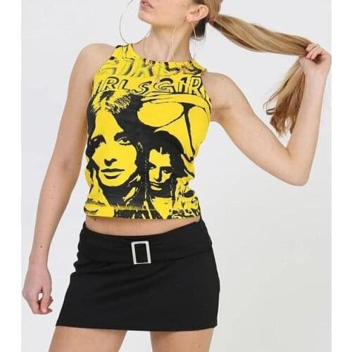 Punk Vintage Face Graphic Print Tank Top E-girl Streetwear 90s Sleeveless Sweats Tee Y2K Aesthetic Summer Crop Top Vest 2021