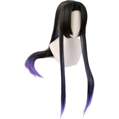 Demon Slayer Kimetsu no Yaiba Shinobu Kochou Kanae Wig Long Straight Wig Heat Resistant Synthetic Hair Cosplay Wigs + Wig Cap