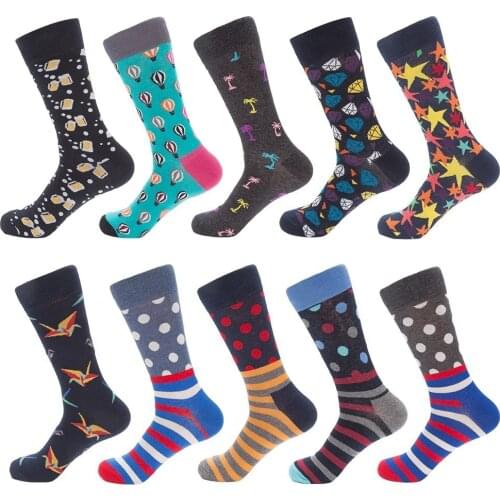 PEONFLY 2019 New Hip Hop Cotton Men Socks Harajuku Happy Funny Diamond Balloon Combed Dress Sock For Male Wedding Christmas Gift