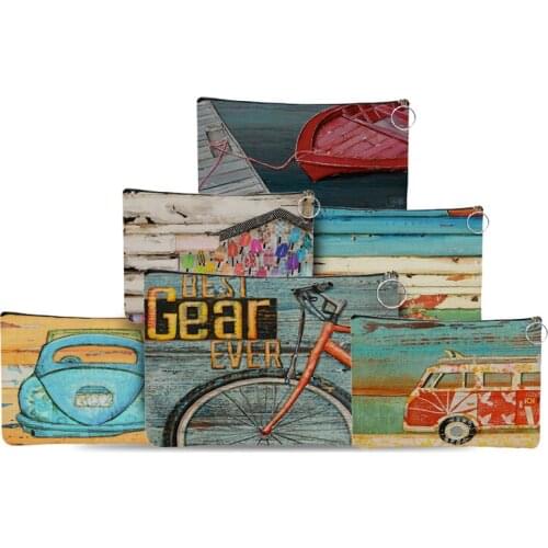 Personalized Beach Scenery Artwork Casual Canvas Travel Pouch Storage Organizer Women Lady Portable Cosmetic Makeup Bag Cases