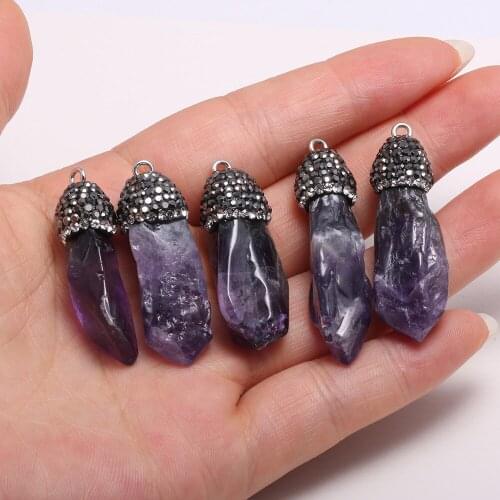 Natural Stone Amethysts Pendants Irregular shape Exquisite Charms For jewelry making DIY necklace Earring accessories