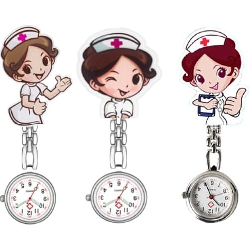 Lovely Super Cute Cartoon Girl Pattern Light Luminous Needle Quartz Movement Nurse Pattern Pocket Watch Good Gift