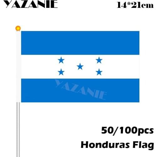 YAZANIE 14*21cm 50/100pcs Honduras Custom Hand Flag Country World Waving Flying Banner Customized Small Flags with Plastic Poles
