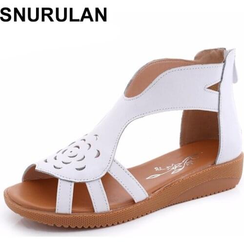 SNURULAN Genuine Leather Flat Sandals Women Shoes Casual 2020 Summer Gladiator Sandals Female Fashion Female Sandalias Mujer