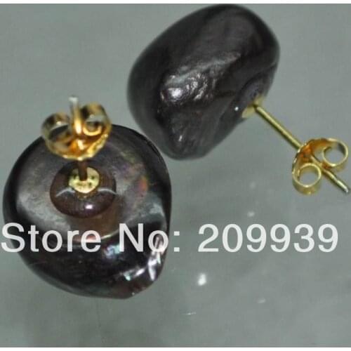 FREE SHIPPING 00232 Genuine 13-14mm Black Baroque Cultured freshwater pearl earring 5.2
