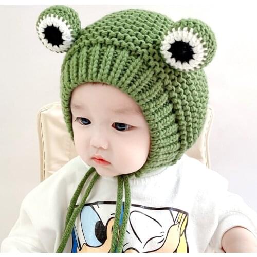 Frog Hat Kids Knit Beanie Hat, Cartoon Frog Shaped Winter Warm Hat for Baby Boys and Girls