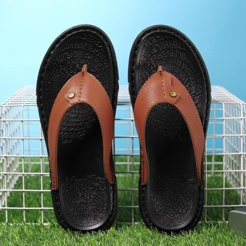 FIXSYS Summer High Quality Mens Flip Flops Leather Casual Shoes Outdoor Anit-slip Beach Slippers Fashion Male Water Shoes Slides