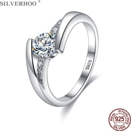 SILVERHOO 925 Sterling Silver Rings For Women Shining 5A+ Cubic Zirconia Party Elegant Bridal Jewelry Wedding Engagement Rings