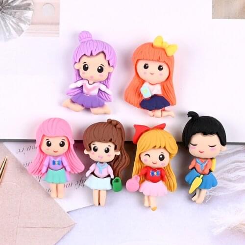 6pcs Lovely Resin Cartoon Girls Flatback Cabochon Figurine Stone Embellishments Applique DIY Scrapbook Craft Hair Bow Center