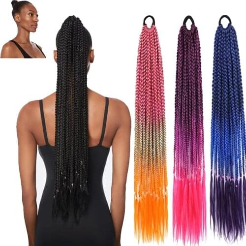 Synthetic Ponytail Rainbow Hairpiece Extensions False Overhead Tail With Rubber Elastic Band Kanekalon Box Braiding ELEGANT MUSE