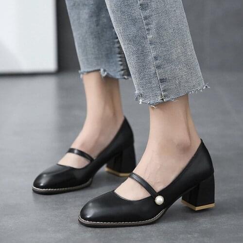 Autumn Women Fashion Patent Leather Square Heels Mary Jane Shoes female low heels casual sexy wedding shoes women pumps shoes