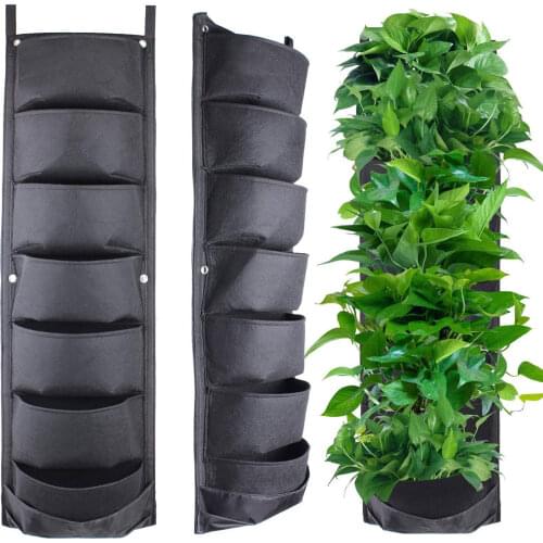 7 Pocket Wall Hanging Planting Bags Black Green Plant Grow Planter Vertical Garden Living Bag Garden Supplies Bags 30x100cm