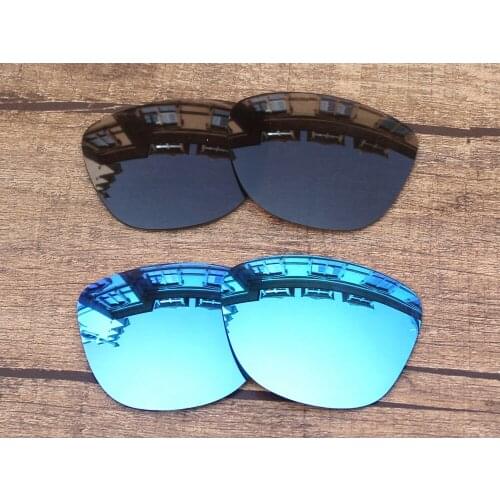 Vonxyz 2 Pairs Stealth Black & Ice Mirror Polycarbonate Replacement Lenses for-Oakley Frogskins Frame