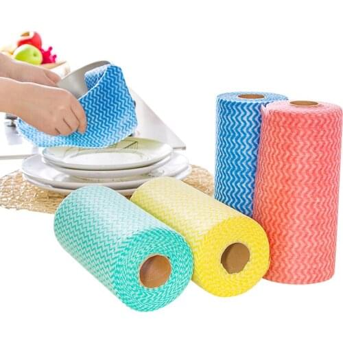 XZJJA 50pcs/Rolls Disposable Kitchen Cleaning Cloth Eco-friendly Rags Wiping Scouring Pad Dishcloth Kitchen Accessories Towels