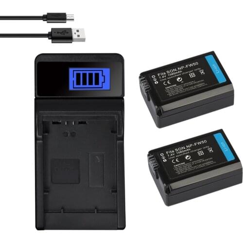 NP-FW50 NP FW50 Battery Charger for Sony Alpha A6500 A6300 A6000 A5000 A3000 NEX-3 A7R 1080mah Batteries