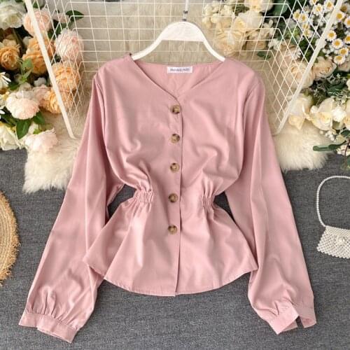 Women Shirt Slim Sexy Long Sleeve Autumn V-Neck Blouses Femme Office Lady Tops Button