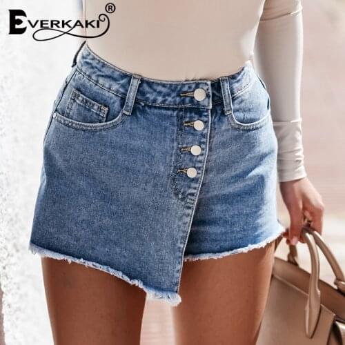Everkaki Boho Denim Shorts Women Summer Vacation Beach Bottom Jeans Fashion Chic Shorts Skirts Female 2021 Streetwear Clothing