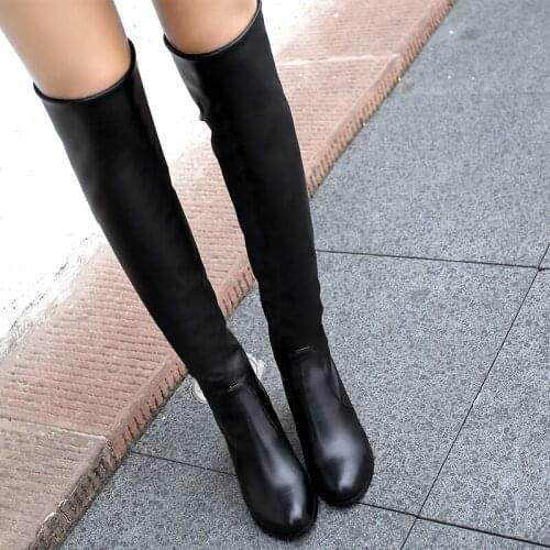 2020 Women Over The Knee High Boots Slip on Winter Shoes High Heel Pointed Toe All Match New Women Boots Size 34-43