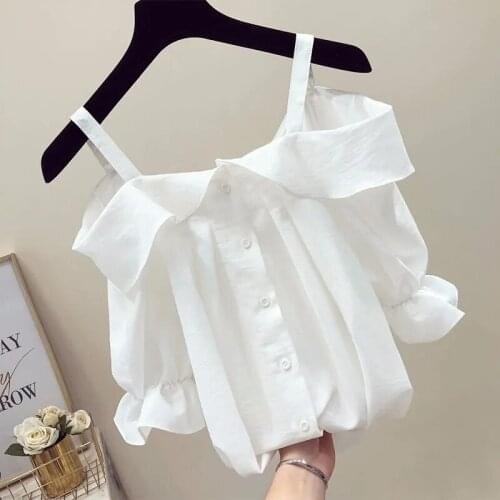 Women Sexy Sling Tops Crop Teens For Girls Clothes Party Off Shoulder Blouse Teenage Ruffle Shirt Elegant Fashion Summer Beach