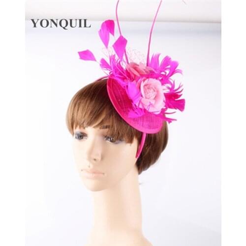 Ladies Vintage Sinamay Hats Hair Bands Fascinators With Ostrich Quill Decor Accessories Bridal Royal Tea Cocktail Hats OF1541