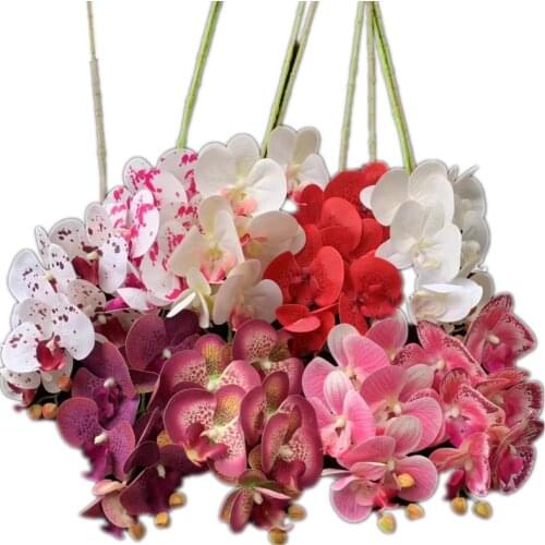 10pcs Artificial Latex Butterfly Orchid Flowers 6/7 Heads/Piece Real Touch Phalaenopsis Orchid for Wedding Floral Decoration