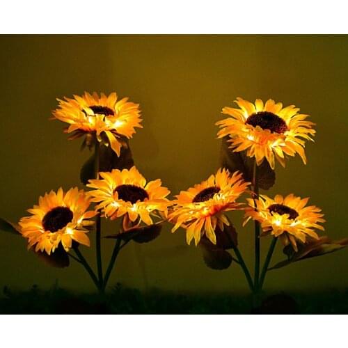 2pcs LED Solar Garden Lights Outdoor 3 Heads Sunflower Street Garland Solar Lamps for Lawn Porch Balcony Fence Light Decor