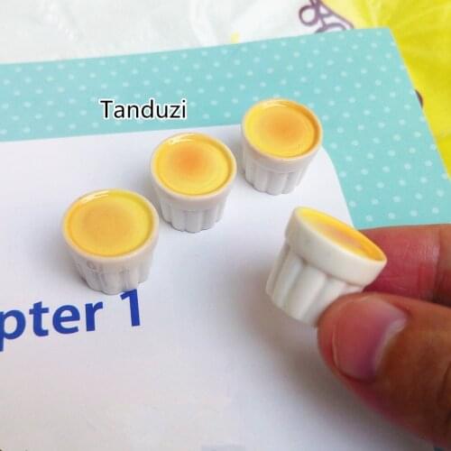 Tanduzi 20PCS Resin Simulation Food Resin Miniature Pudding Cup Dollhouse Pudding Kawaii Cabochons Crafts DIY Home Decoration