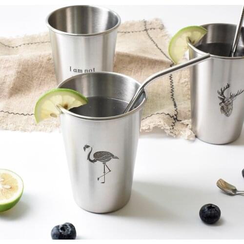 500ml Stainless Steel Metal Mug Flamingo Deer Letter Tumbler for Cold Drink Water Beer Coffee Juice Cup