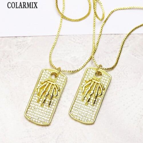 6 Pcs Gold Rectangle Hands shape pendants necklace Boxes chain simple jewelry necklace wholesale women jewelry gift 7335