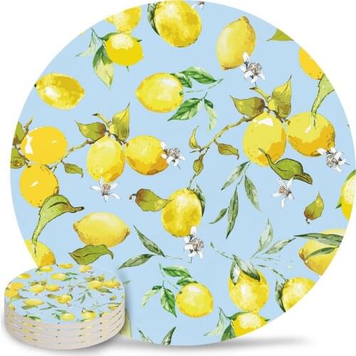 Watercolor Lemons Placemats for Table Kitchen Coffee Table Decor Accessories Ceramic Coasters