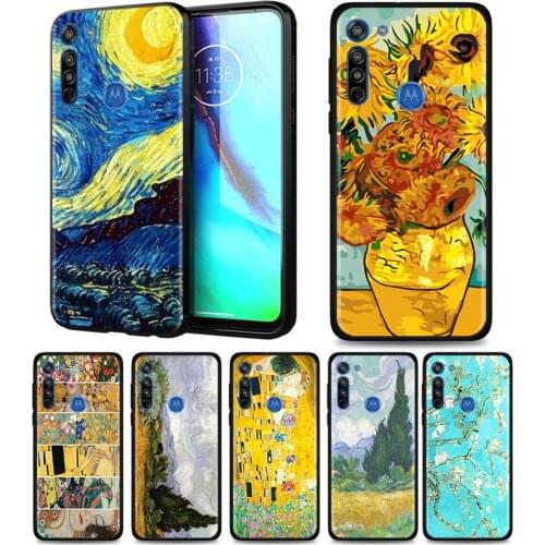 Phone Case for Motorola Moto G8 G9 Edge Plus G Power Play E6s E Plus One Black Soft Shell Starry Night Van Gogh Cover
