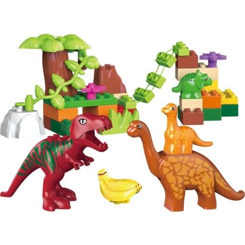 40pcs Large Particles Jurassic World Dino Valley Building Blocks DIY Educational Big Dinosaur Bricks Kids Toys For Children
