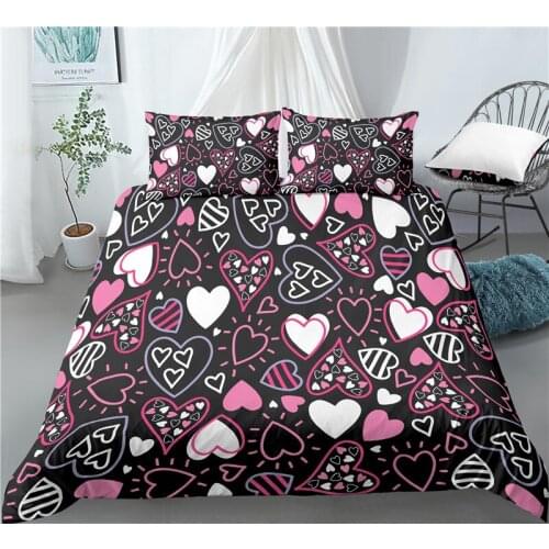 Home Living Luxury 3D Heart Print 2/3Pcs Comfortable Duvet Cover PillowCase Bedding Sets Queen and King EU/US/AU Size