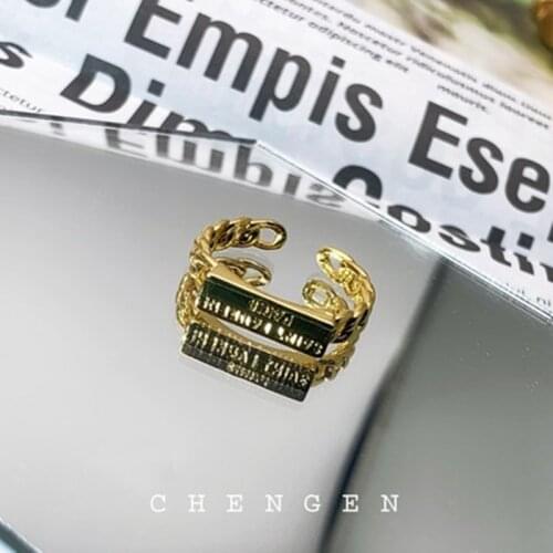 European and American fashion Hong Kong Style Mens and womens universal ring ring square English letter chain index finger rin