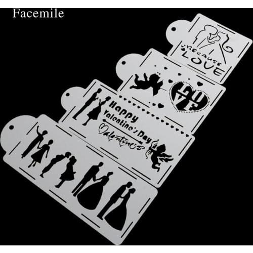 Facemile 4PCS/Set Love Lace Cake Stencil Set Cake Border Stencils Set Fondant Cupcake Wedding Cake Decor Bakeware Accessories