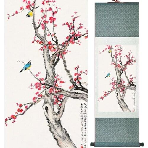 Plum blossom Painting Home Office Decoration Chinese scroll painting birds painting birds and flower painting LTW2017120203