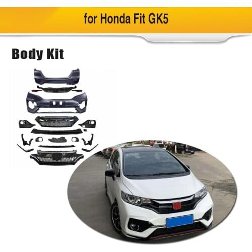 Car Body Kit Front Bumper Side Skirts Rear Bumper for Honda Fit GK5 2014 - 2018 PP Upainted Car Styling Spoiler