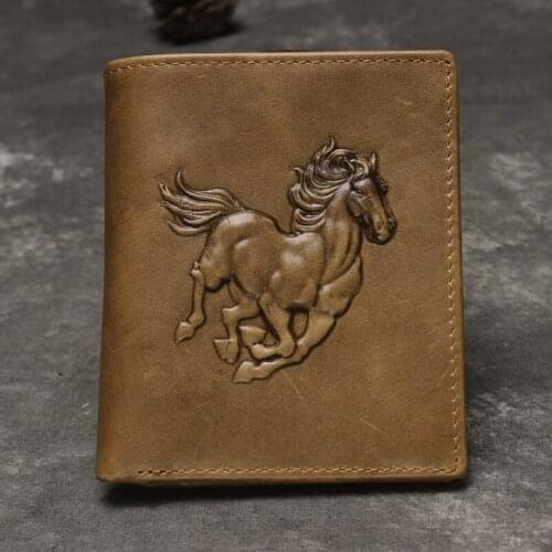 Short new fashion simple mens wallet retro first layer of leather embossed horse skin leather card bank card top quality card p