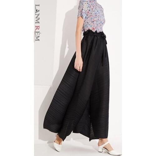 LANMREM Women New Wide Leg Fold Pants 2021 Spring Summer Casual Pants With Drawstring Female Elegant Trousers 2D1646