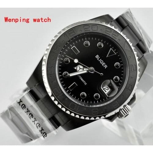 Top Luxury Brands Bliger 40mm black dial PVD steel case sapphire glass Fashion simplicity mens Mechanical automatic watch