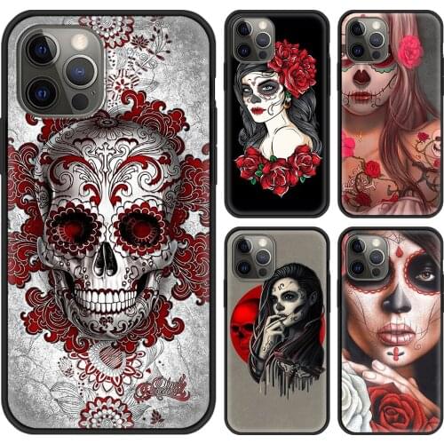 Mexican Skull Girl Luxury Silicone Phone Case For iPhone 12 Mini 11 Pro Max 7 XR X 6 8 Plus 5 Shockproof Cover Coque Housing